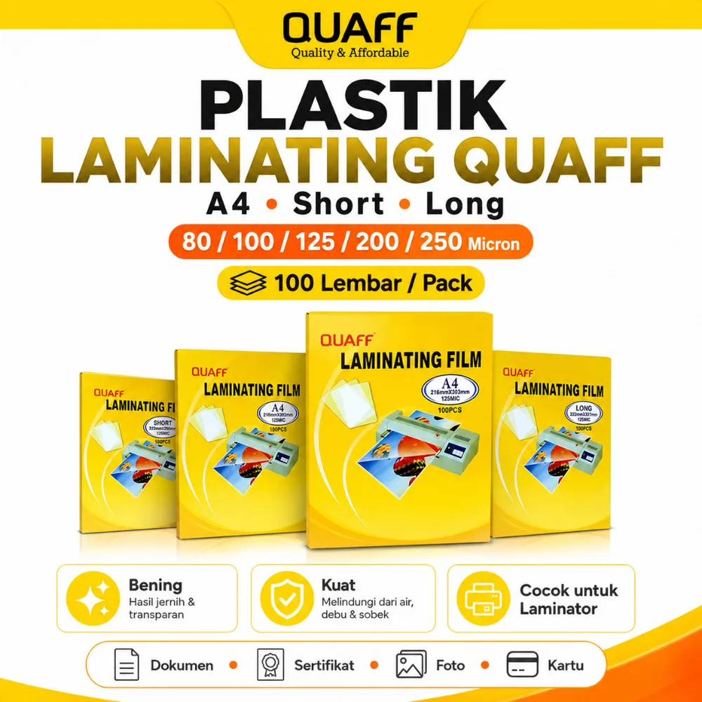 Foto produk Plastik Laminating QUAFF A4 (100 Lembar, Pilihan 80-250 Micron)