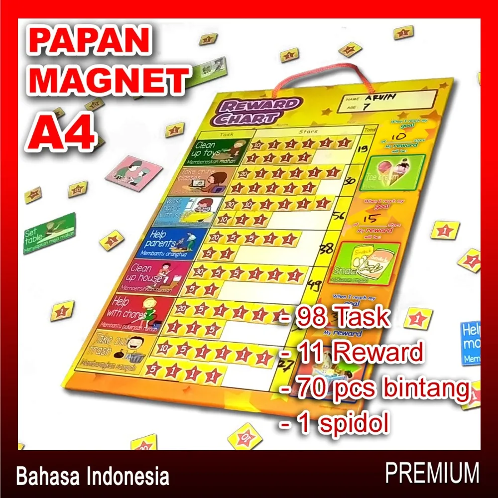 Foto produk Reward Chart Magnetic A4 — Papan Magnet Rajin & Disiplin (Reusable)