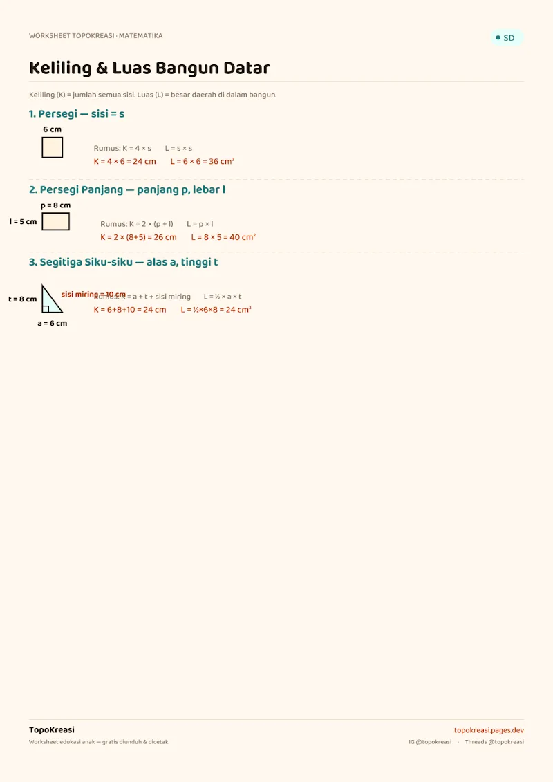 Preview worksheet Keliling & Luas Bangun Datar