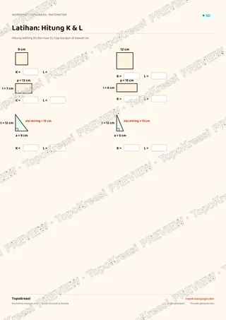 Cuplikan preview halaman 2 worksheet Keliling & Luas Bangun Datar — resolusi rendah bertanda air, bukan file final