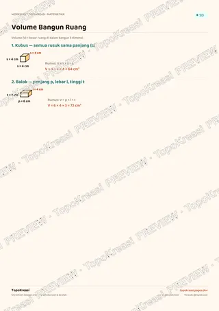 Cuplikan preview halaman 1 worksheet Volume Bangun Ruang — resolusi rendah bertanda air, bukan file final