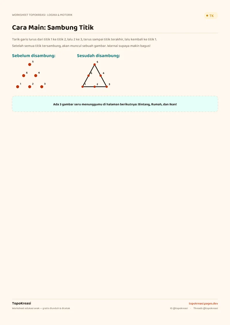 Preview worksheet Sambung Titik 1-20 (Connect the Dots)