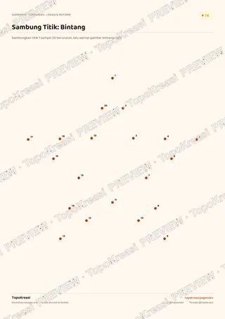 Cuplikan preview halaman 2 worksheet Sambung Titik 1-20 (Connect the Dots) — resolusi rendah bertanda air, bukan file final
