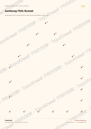 Cuplikan preview halaman 3 worksheet Sambung Titik 1-20 (Connect the Dots) — resolusi rendah bertanda air, bukan file final