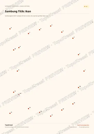 Cuplikan preview halaman 4 worksheet Sambung Titik 1-20 (Connect the Dots) — resolusi rendah bertanda air, bukan file final