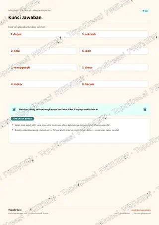 Cuplikan preview halaman 3 worksheet Melengkapi Kalimat Rumpang — resolusi rendah bertanda air, bukan file final