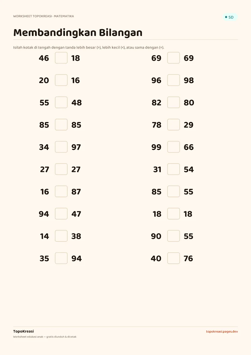 Preview worksheet Membandingkan Bilangan