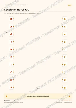 Cuplikan preview halaman 1 worksheet Mencocokkan Huruf Besar & Kecil — resolusi rendah bertanda air, bukan file final