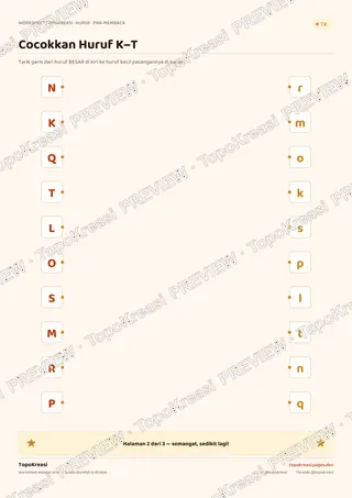 Cuplikan preview halaman 2 worksheet Mencocokkan Huruf Besar & Kecil — resolusi rendah bertanda air, bukan file final
