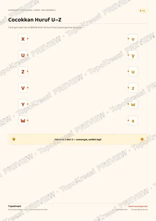 Cuplikan preview halaman 3 worksheet Mencocokkan Huruf Besar & Kecil — resolusi rendah bertanda air, bukan file final