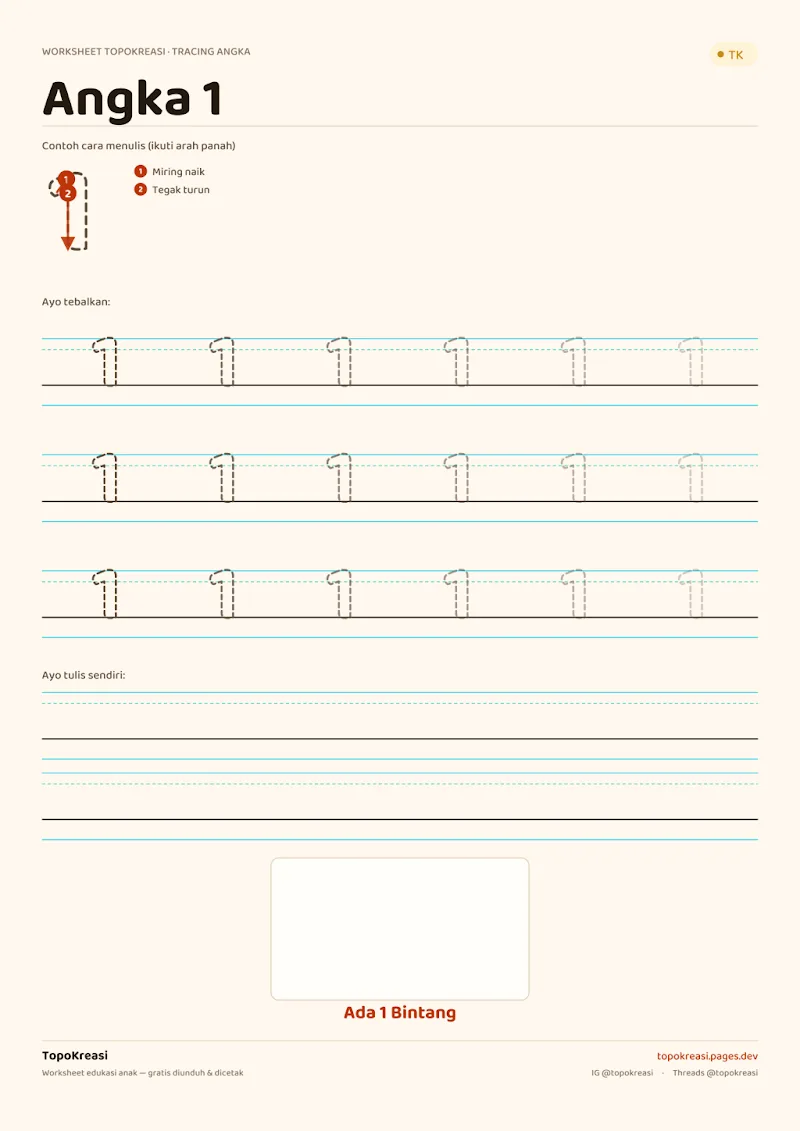 Preview worksheet Mengenal Angka 1–5