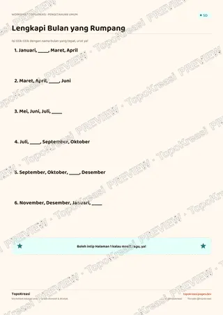 Cuplikan preview halaman 2 worksheet Mengenal Bulan dalam Setahun — resolusi rendah bertanda air, bukan file final