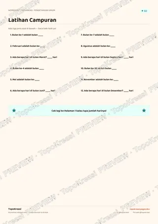 Cuplikan preview halaman 3 worksheet Mengenal Bulan dalam Setahun — resolusi rendah bertanda air, bukan file final