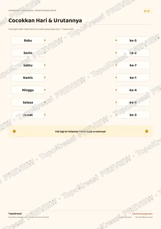 Cuplikan preview halaman 4 worksheet Mengenal Hari dalam Seminggu — resolusi rendah bertanda air, bukan file final