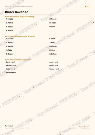 Cuplikan preview halaman 5 worksheet Mengenal Hari dalam Seminggu — resolusi rendah bertanda air, bukan file final
