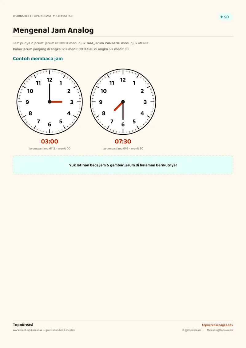 Preview worksheet Mengenal Jam Analog