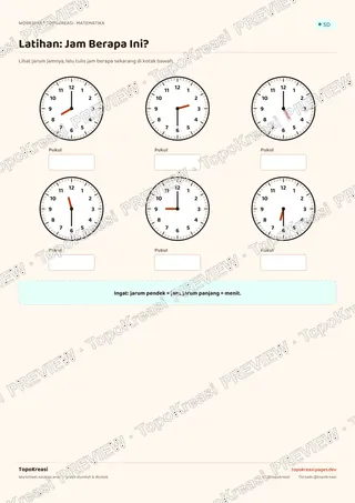 Cuplikan preview halaman 2 worksheet Mengenal Jam Analog — resolusi rendah bertanda air, bukan file final