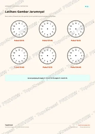 Cuplikan preview halaman 3 worksheet Mengenal Jam Analog — resolusi rendah bertanda air, bukan file final