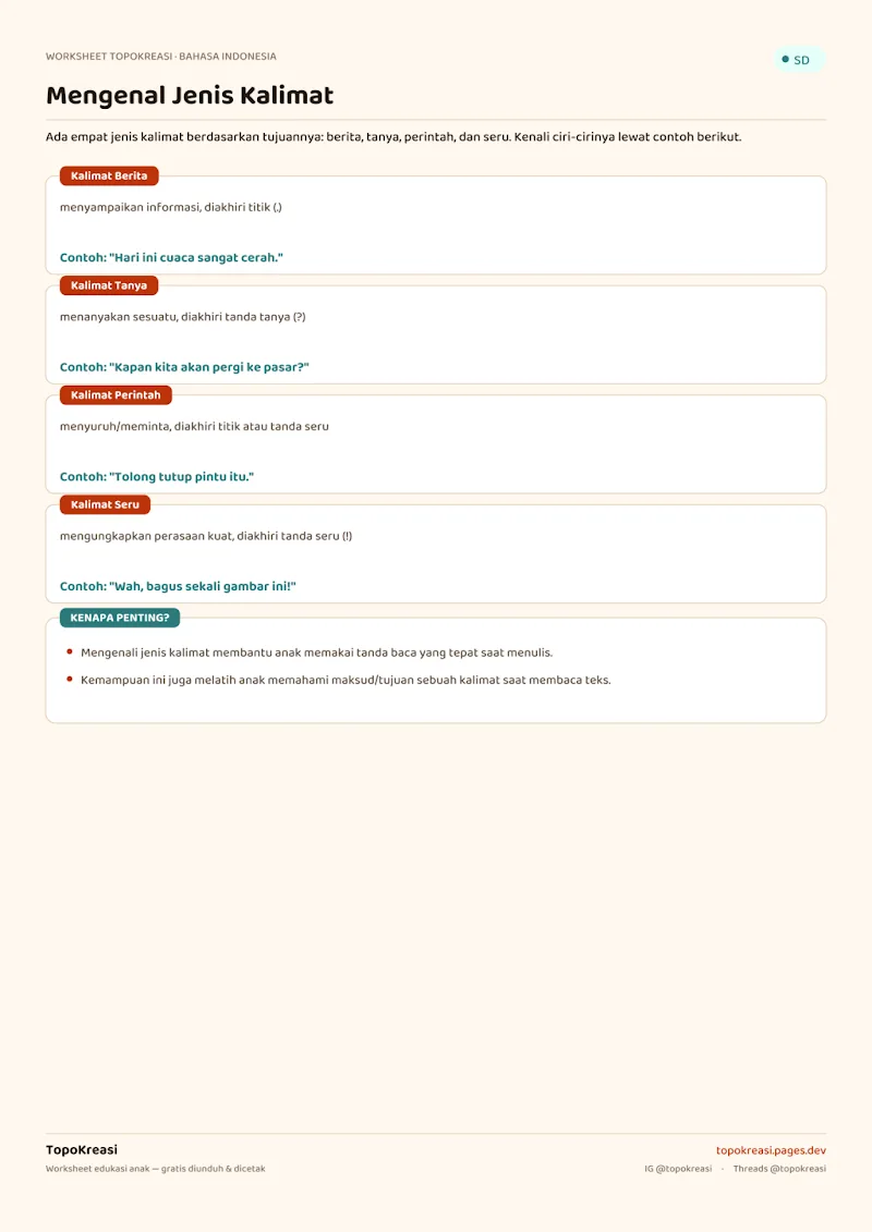 Preview worksheet Mengenal Jenis Kalimat