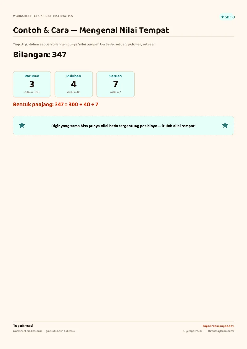 Preview worksheet Mengenal Nilai Tempat