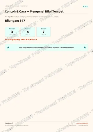 Cuplikan preview halaman 1 worksheet Mengenal Nilai Tempat — resolusi rendah bertanda air, bukan file final