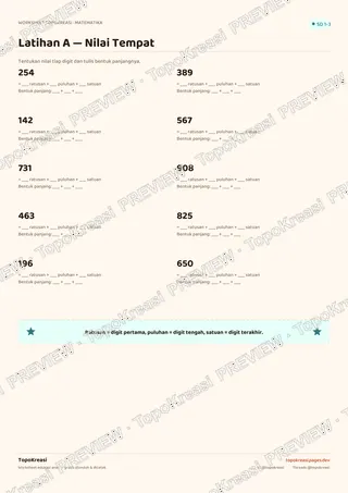 Cuplikan preview halaman 2 worksheet Mengenal Nilai Tempat — resolusi rendah bertanda air, bukan file final