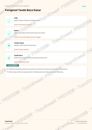 Cuplikan preview halaman 1 worksheet Mengenal Tanda Baca Dasar — resolusi rendah bertanda air, bukan file final