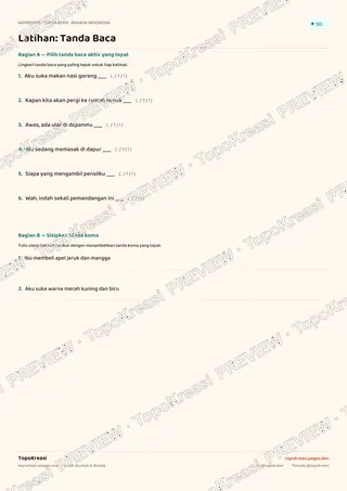 Cuplikan preview halaman 2 worksheet Mengenal Tanda Baca Dasar — resolusi rendah bertanda air, bukan file final