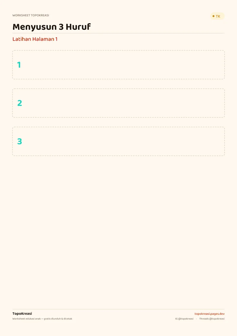 Preview worksheet Menyusun Huruf Jadi Kata 3 Huruf