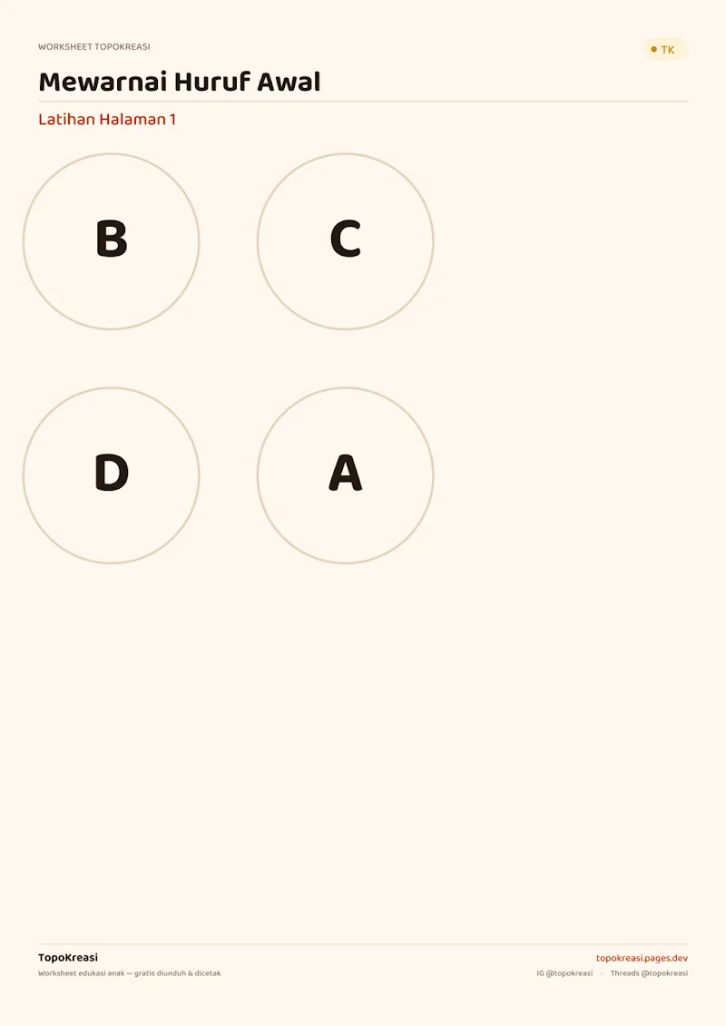 Preview worksheet Mewarnai Berdasarkan Huruf Awal