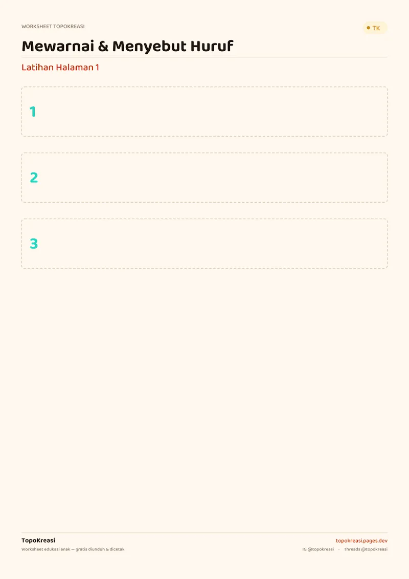 Preview worksheet Mewarnai Huruf Sambil Menyebut Bunyi