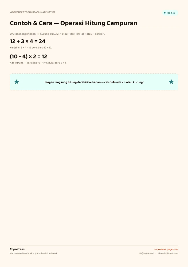 Preview worksheet Operasi Hitung Campuran