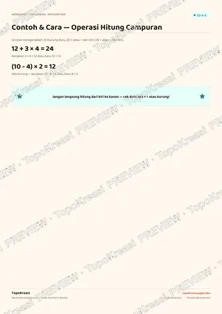 Cuplikan preview halaman 1 worksheet Operasi Hitung Campuran — resolusi rendah bertanda air, bukan file final