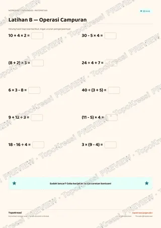 Cuplikan preview halaman 3 worksheet Operasi Hitung Campuran — resolusi rendah bertanda air, bukan file final