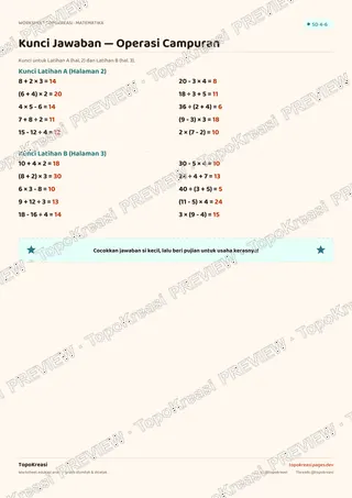 Cuplikan preview halaman 4 worksheet Operasi Hitung Campuran — resolusi rendah bertanda air, bukan file final
