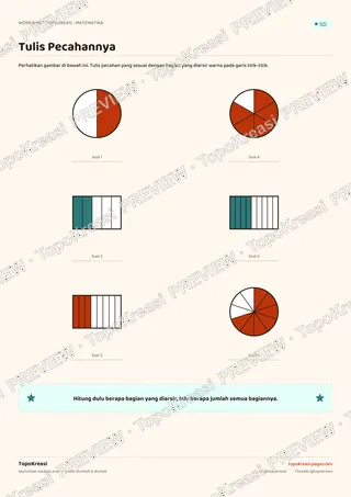 Cuplikan preview halaman 2 worksheet Mengenal & Menyederhanakan Pecahan — resolusi rendah bertanda air, bukan file final