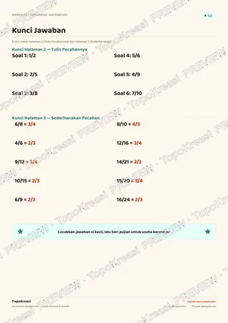 Cuplikan preview halaman 4 worksheet Mengenal & Menyederhanakan Pecahan — resolusi rendah bertanda air, bukan file final