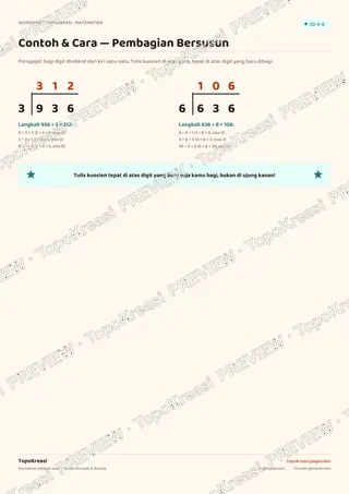 Cuplikan preview halaman 1 worksheet Pembagian Bersusun (Porogapit) — resolusi rendah bertanda air, bukan file final