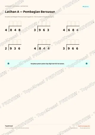 Cuplikan preview halaman 2 worksheet Pembagian Bersusun (Porogapit) — resolusi rendah bertanda air, bukan file final