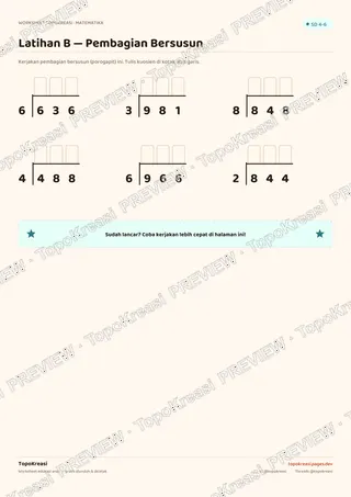 Cuplikan preview halaman 3 worksheet Pembagian Bersusun (Porogapit) — resolusi rendah bertanda air, bukan file final