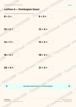 Cuplikan preview halaman 2 worksheet Pembagian Dasar — resolusi rendah bertanda air, bukan file final