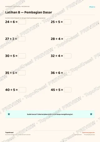 Cuplikan preview halaman 3 worksheet Pembagian Dasar — resolusi rendah bertanda air, bukan file final
