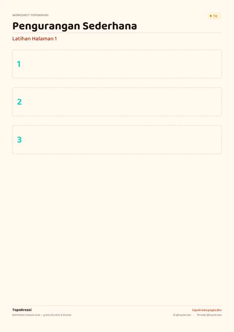 Preview worksheet Pengurangan Sederhana Bergambar
