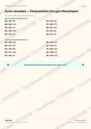 Cuplikan preview halaman 4 worksheet Penjumlahan Dengan Menyimpan — resolusi rendah bertanda air, bukan file final