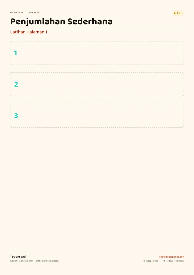 Preview worksheet Penjumlahan Sederhana Bergambar