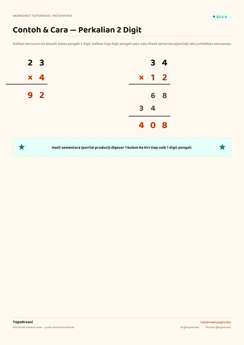 Preview worksheet Perkalian Bilangan 2 Digit