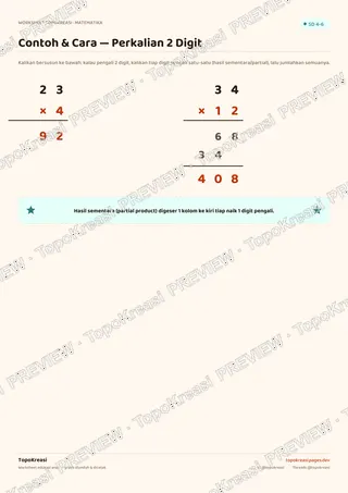 Cuplikan preview halaman 1 worksheet Perkalian Bilangan 2 Digit — resolusi rendah bertanda air, bukan file final