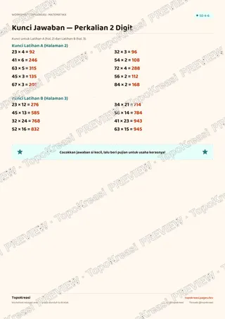 Cuplikan preview halaman 4 worksheet Perkalian Bilangan 2 Digit — resolusi rendah bertanda air, bukan file final