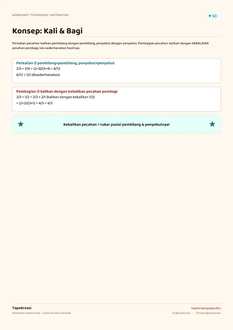 Preview worksheet Perkalian & Pembagian Pecahan