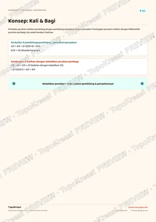 Cuplikan preview halaman 1 worksheet Perkalian & Pembagian Pecahan — resolusi rendah bertanda air, bukan file final